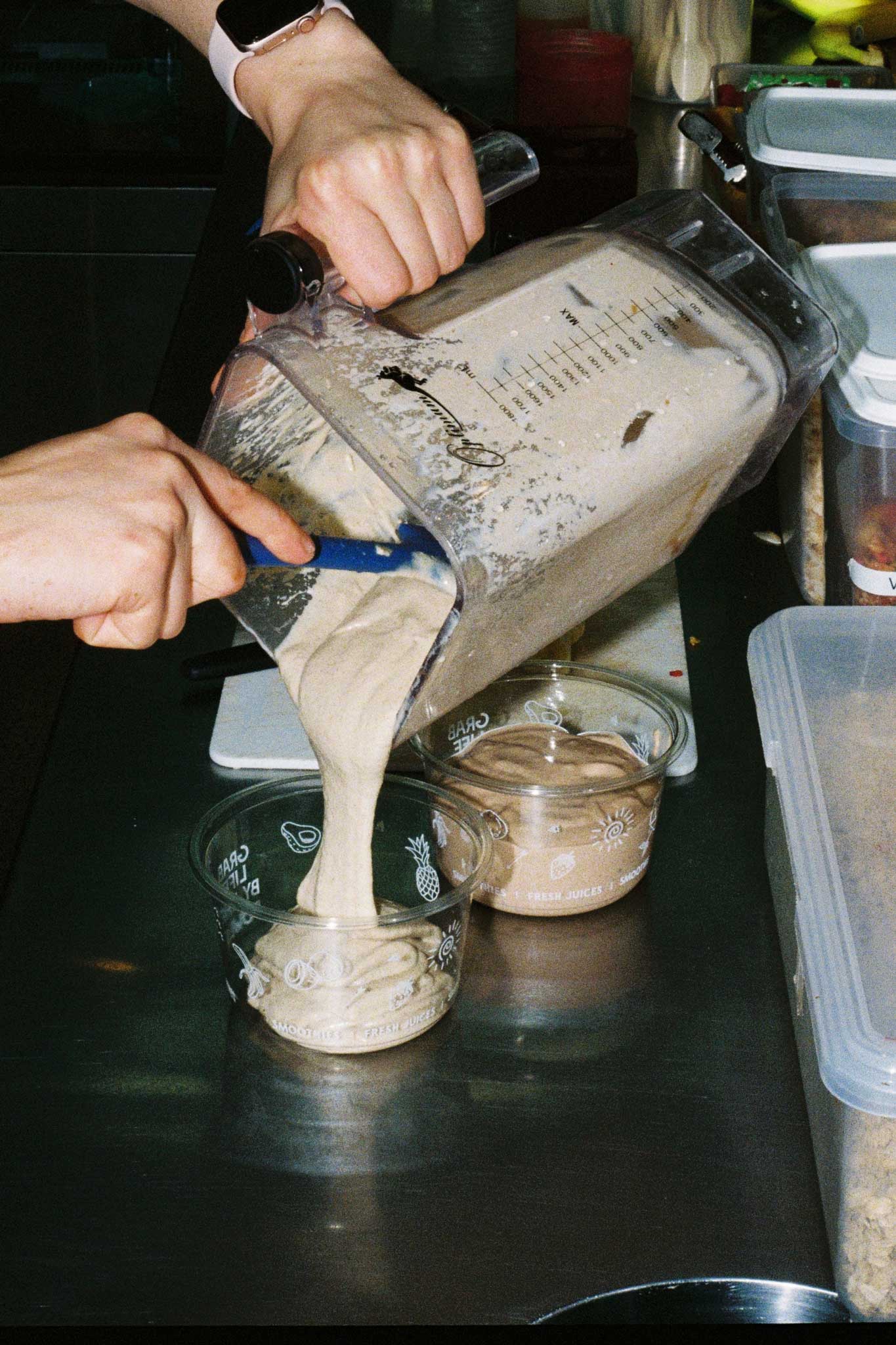 Smoothie bowls at Bowl & Arrow photographed on 35mm film. Social media imagery ideas for cafes and restaurants.