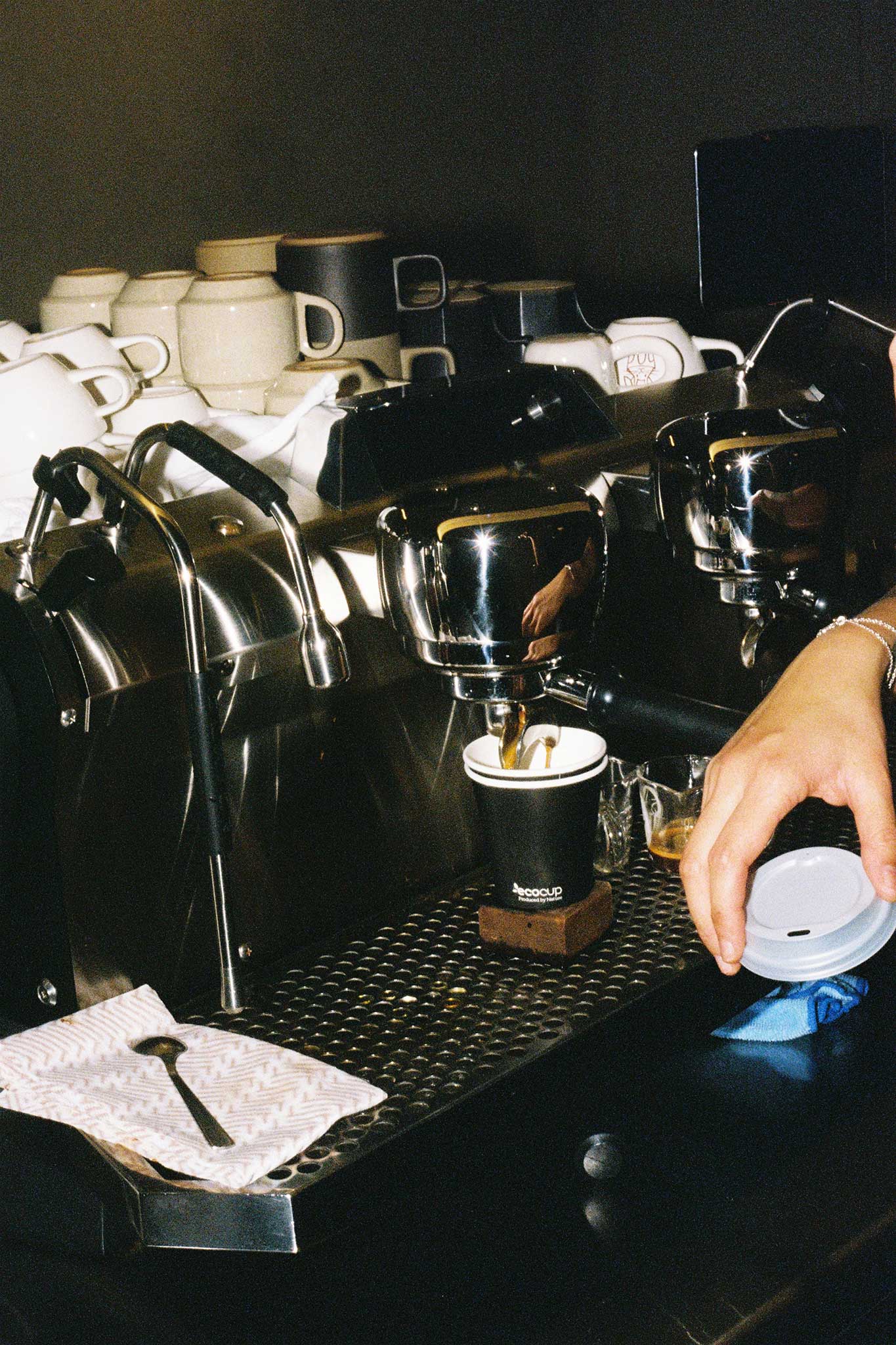 Coffee at specialty coffee shop, Rumours. 35mm cocial media content photography for cafés.